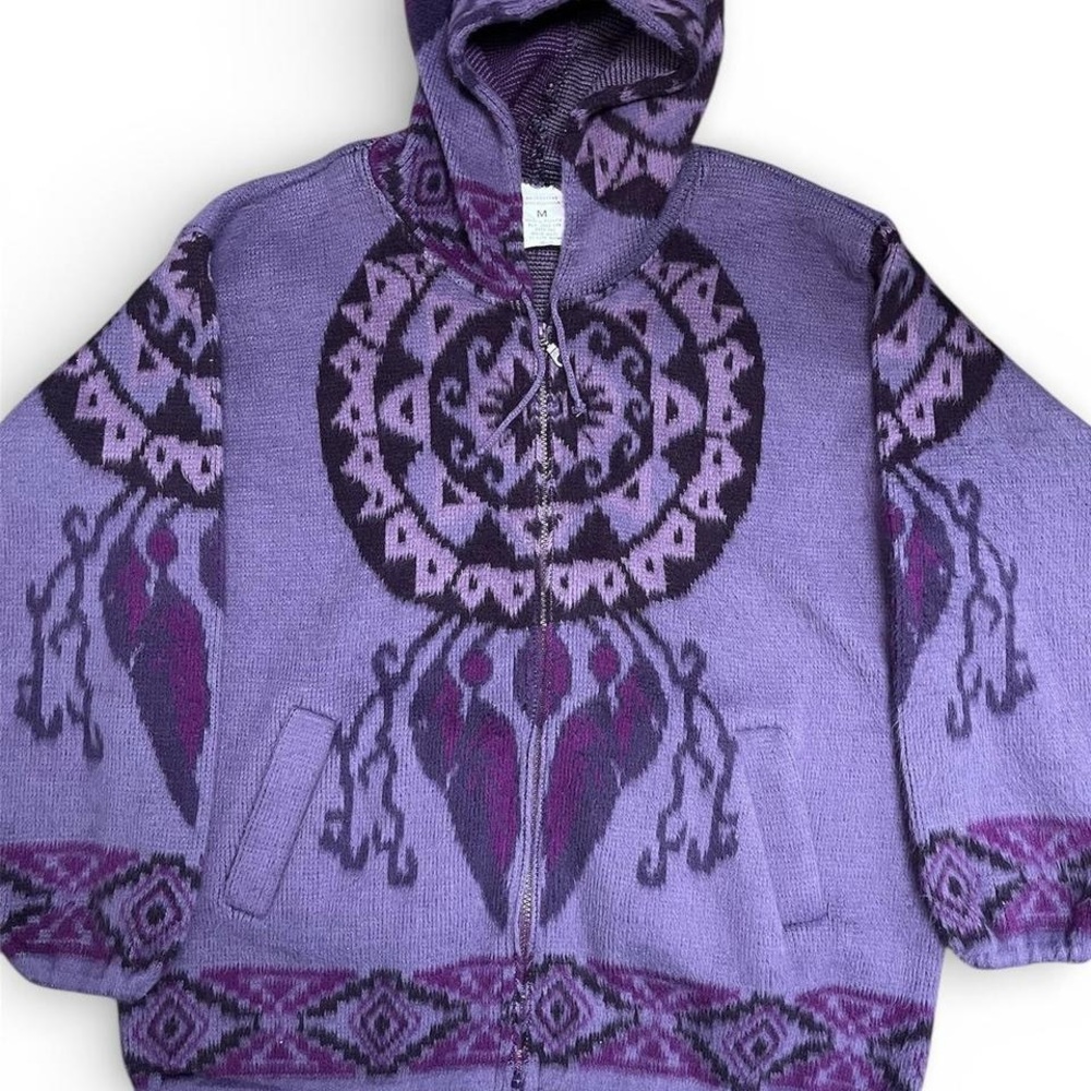 Artesanias Tuntaquimba  hooded purple dream catcher zip up size medium